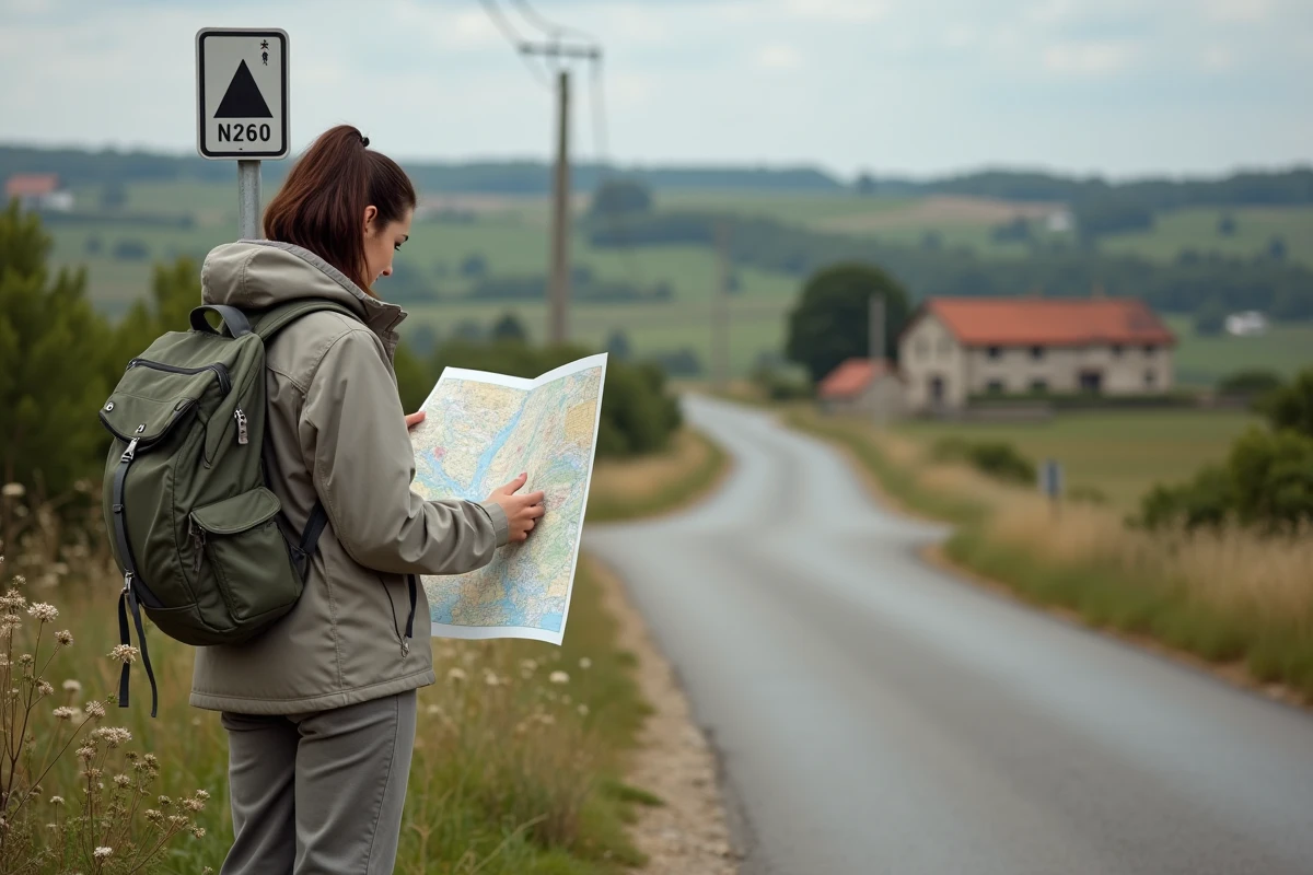 Jeune femme étudiant une carte au bord de la route