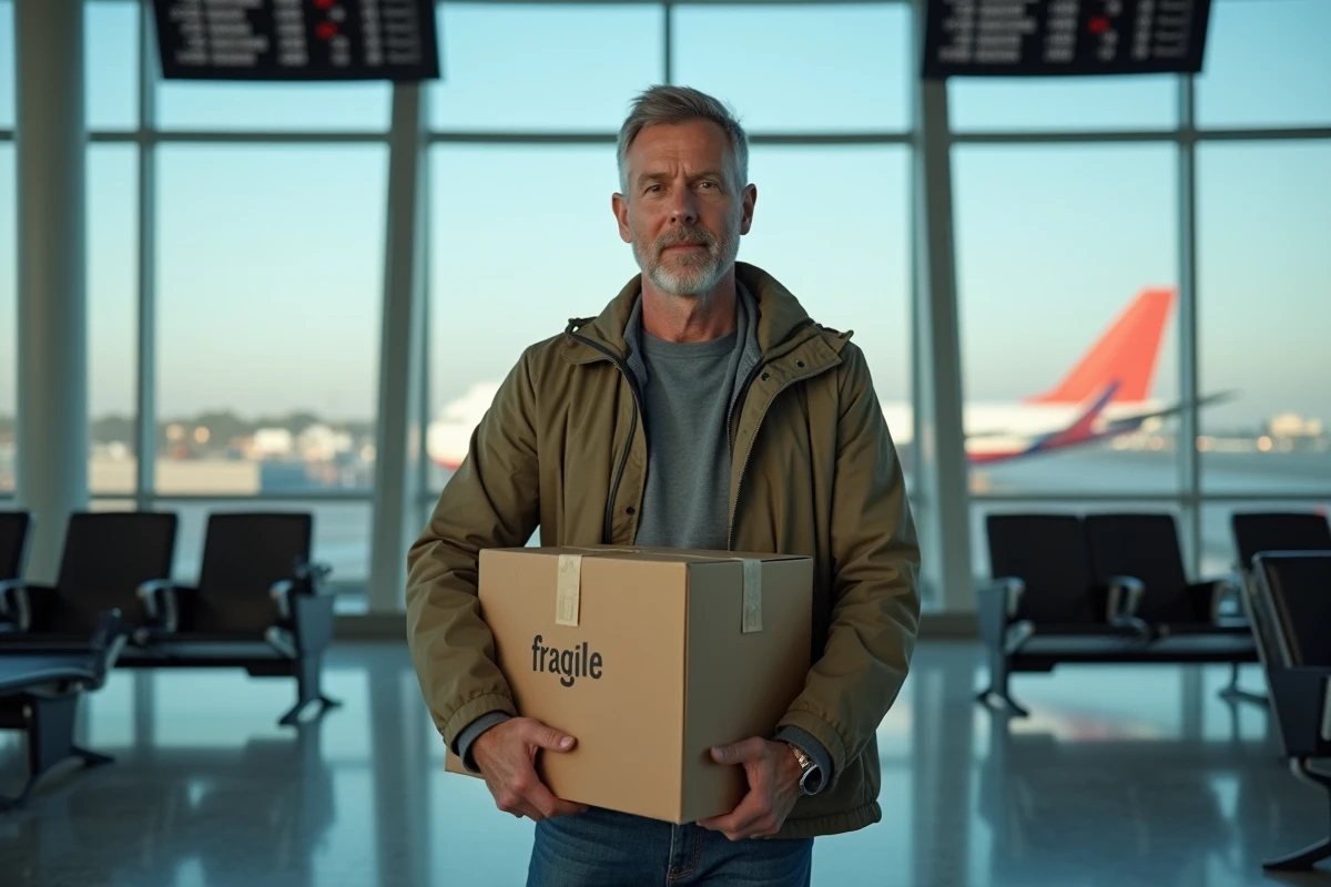 Homme attendant avec caisse d