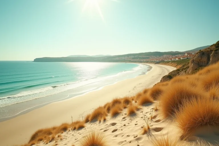Vue panoramique d'une plage sauvage méditerranéenne près de Nîmes avec sable doré et eau turquoise